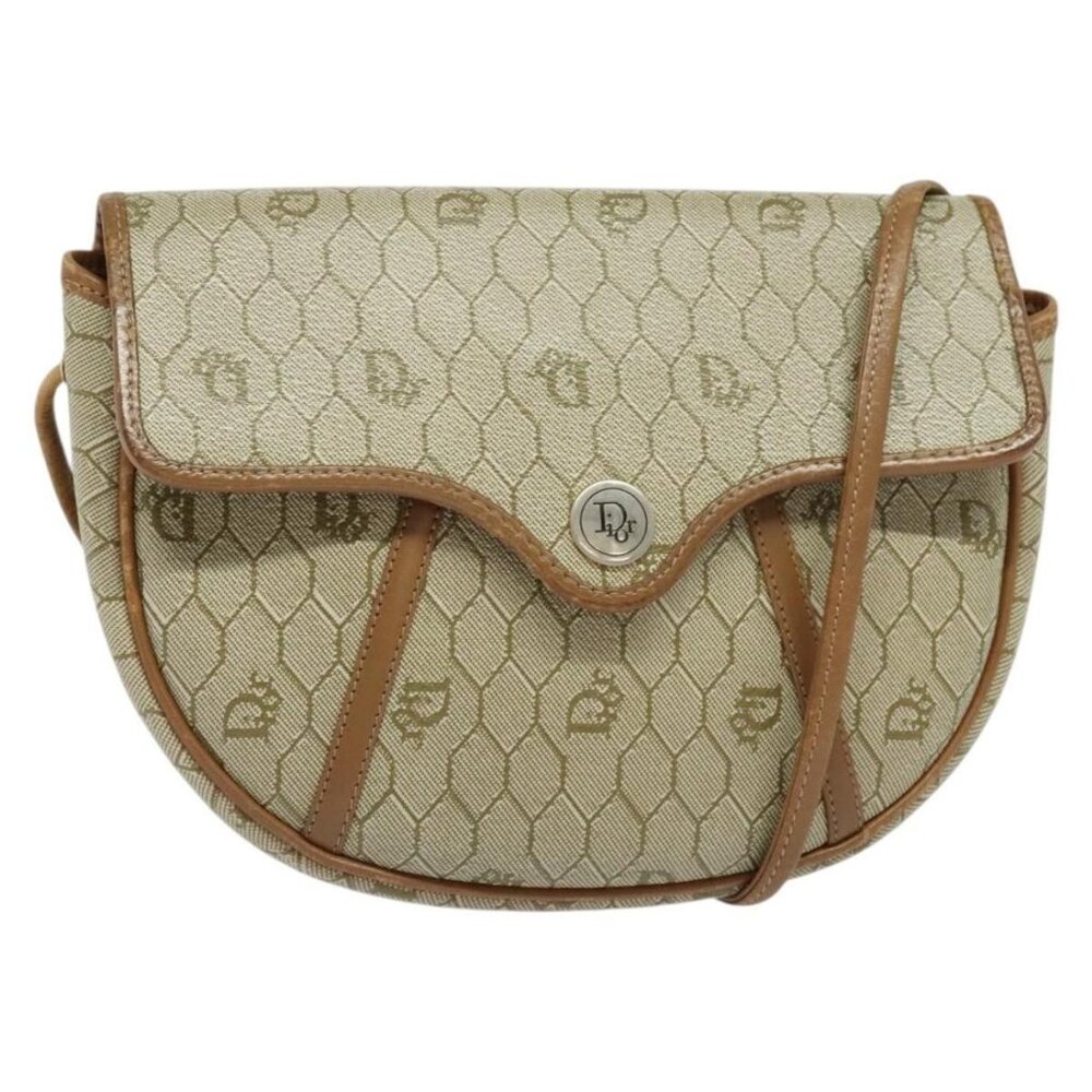 Authentic Christian Dior Honeycomb Canvas Shoulder Bag PVC Beige Gold